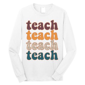 Retro Leopard Teach For Teacher Elementary School Long Sleeve Shirt