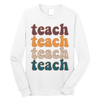 Retro Leopard Teach For Teacher Elementary School Long Sleeve Shirt