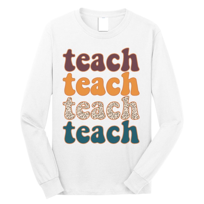 Retro Leopard Teach For Teacher Elementary School Long Sleeve Shirt