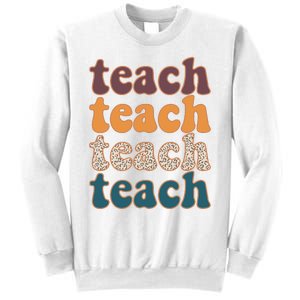 Retro Leopard Teach For Teacher Elementary School Sweatshirt