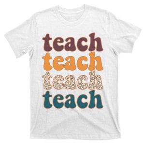 Retro Leopard Teach For Teacher Elementary School T-Shirt