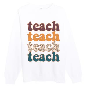 Retro Leopard Teach For Teacher Elementary School Premium Crewneck Sweatshirt