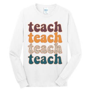 Retro Leopard Teach For Teacher Elementary School Tall Long Sleeve T-Shirt