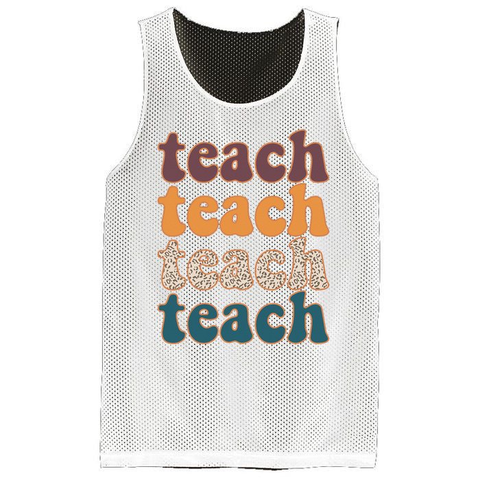 Retro Leopard Teach For Teacher Elementary School Mesh Reversible Basketball Jersey Tank