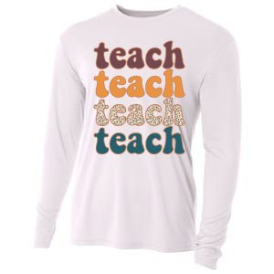 Retro Leopard Teach For Teacher Elementary School Cooling Performance Long Sleeve Crew