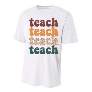 Retro Leopard Teach For Teacher Elementary School Performance Sprint T-Shirt