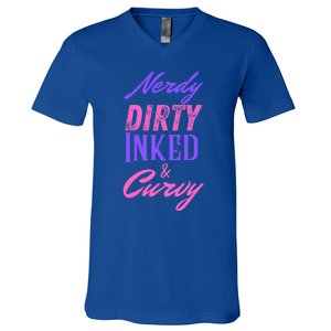 Reading Lovers Tattoo Design Nerdy Dirty Inked And Curvy Gift V-Neck T-Shirt