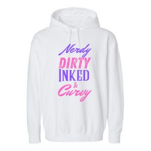 Reading Lovers Tattoo Design Nerdy Dirty Inked And Curvy Gift Garment-Dyed Fleece Hoodie