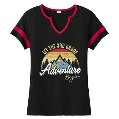 Retro Let the 3rd Grade Adventure Begin Fourth Grade Teacher Ladies Halftime Notch Neck Tee