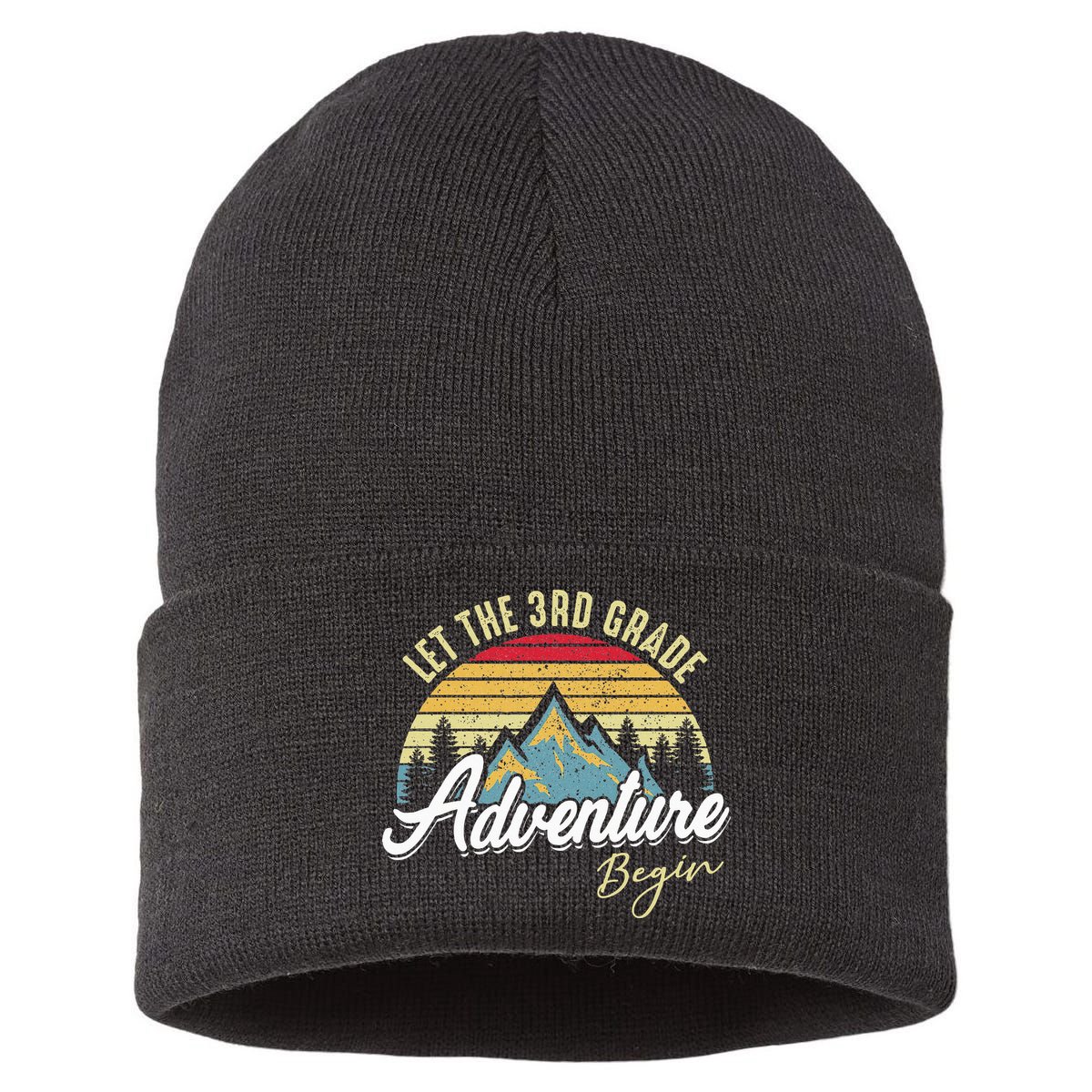 Retro Let the 3rd Grade Adventure Begin Fourth Grade Teacher Sustainable Knit Beanie