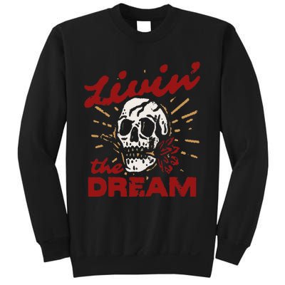 Retro Livin The Dream Skull With Rose Western Southerm Sweatshirt