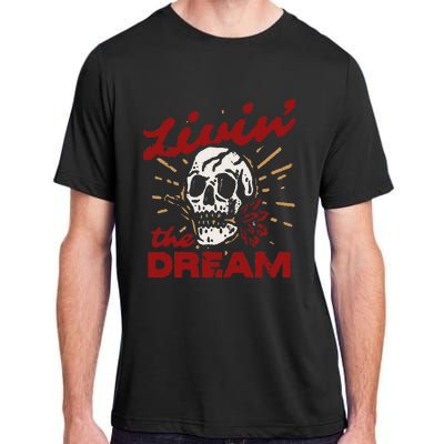 Retro Livin The Dream Skull With Rose Western Southerm Adult ChromaSoft Performance T-Shirt