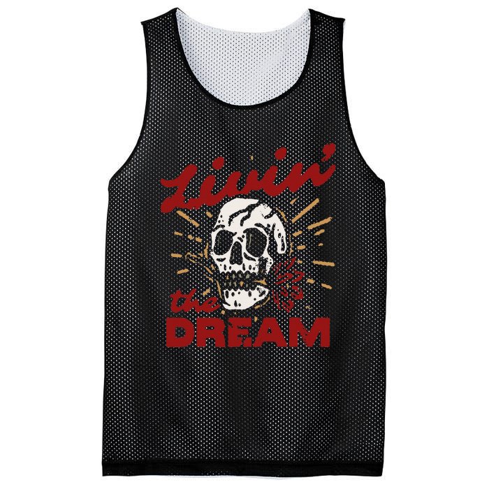 Retro Livin The Dream Skull With Rose Western Southerm Mesh Reversible Basketball Jersey Tank