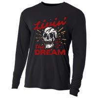 Retro Livin The Dream Skull With Rose Western Southerm Cooling Performance Long Sleeve Crew