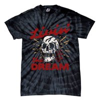 Retro Livin The Dream Skull With Rose Western Southerm Tie-Dye T-Shirt