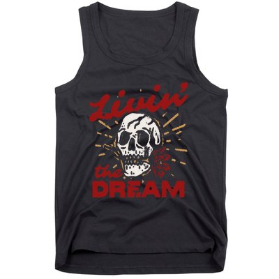 Retro Livin The Dream Skull With Rose Western Southerm Tank Top