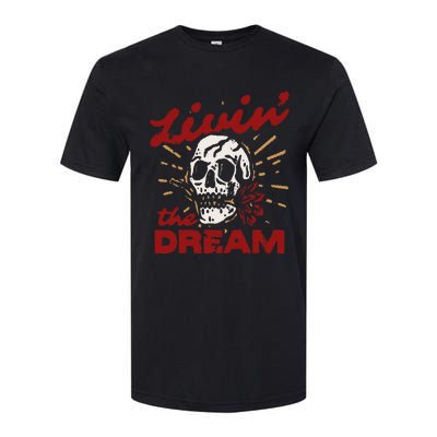 Retro Livin The Dream Skull With Rose Western Southerm Softstyle CVC T-Shirt