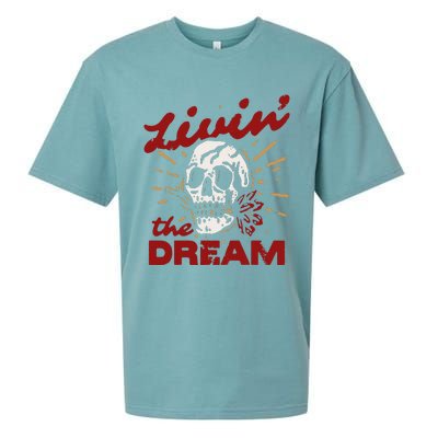 Retro Livin The Dream Skull With Rose Western Southerm Sueded Cloud Jersey T-Shirt