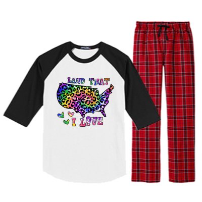 Retro Land That I Love Tie Dye Patriotic Aesthetic Usa Map Cool Gift Raglan Sleeve Pajama Set