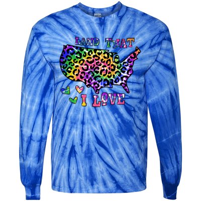 Retro Land That I Love Tie Dye Patriotic Aesthetic Usa Map Cool Gift Tie-Dye Long Sleeve Shirt