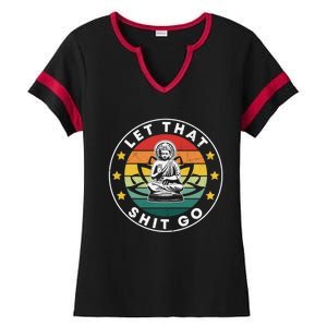 Retro Let That Shit Go Meditate Yoga Meditation Spiritual Gift Ladies Halftime Notch Neck Tee