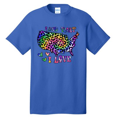 Retro Land That I Love Tie Dye Patriotic Aesthetic Usa Map Gift Tall T-Shirt