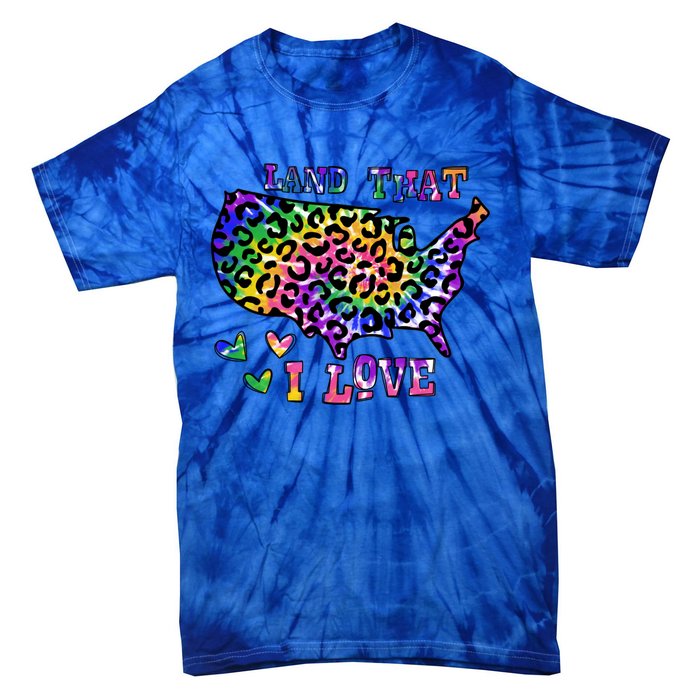 Retro Land That I Love Tie Dye Patriotic Aesthetic Usa Map Gift Tie-Dye T-Shirt