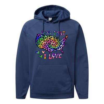 Retro Land That I Love Tie Dye Patriotic Aesthetic Usa Map Gift Performance Fleece Hoodie