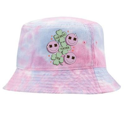 Retro Luckiest Teacher Ever St Patricks Day For School Teacher Tie-Dyed Bucket Hat