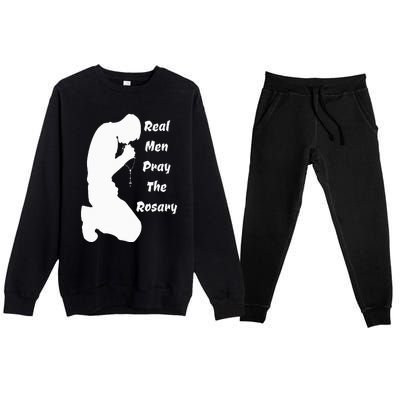 Real Like To Pray The Rosary Kneeling Man Praying Image Premium Crewneck Sweatsuit Set