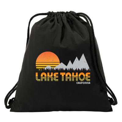 Retro Lake Tahoe California Drawstring Bag