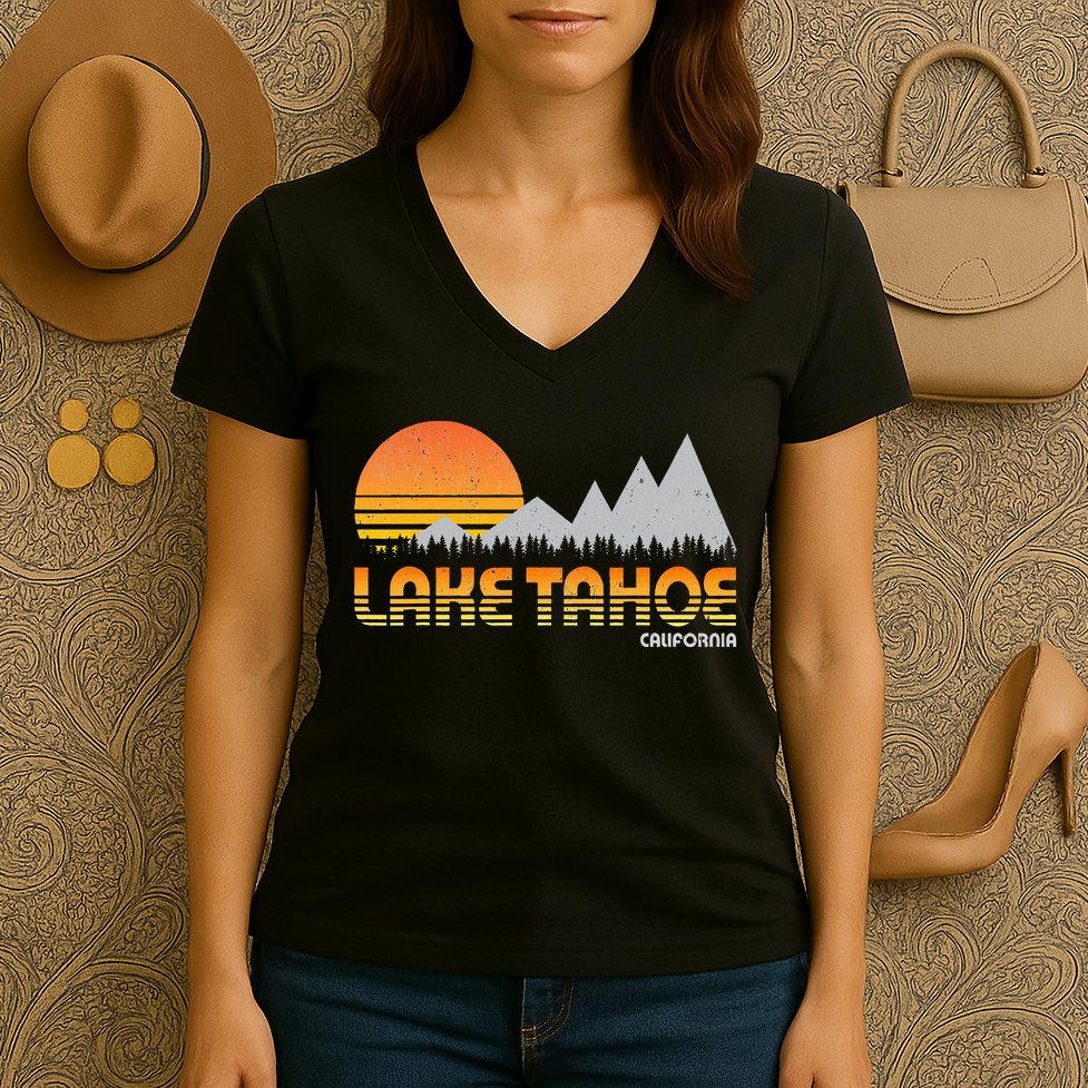 Retro Lake Tahoe California Women's V-Neck T-Shirt