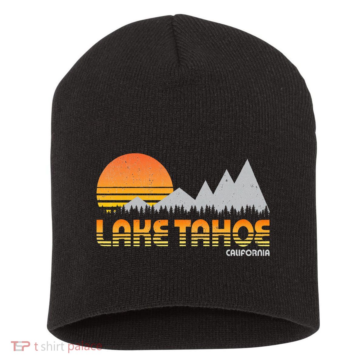 Retro Lake Tahoe California Short Acrylic Beanie