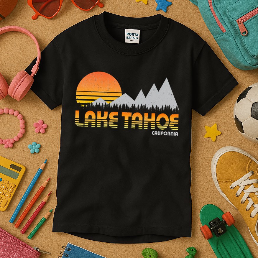 Retro Lake Tahoe California Kids T-Shirt