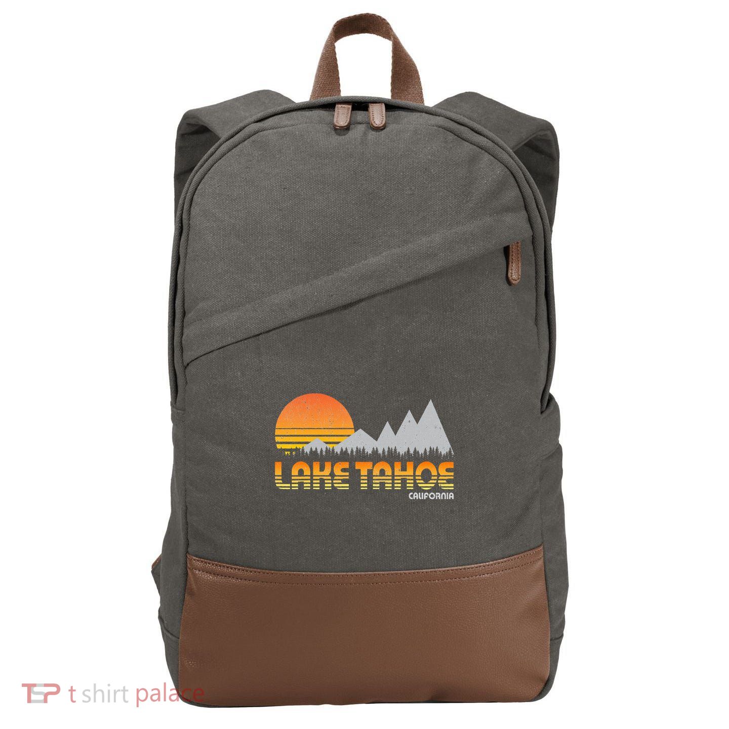Retro Lake Tahoe California Cotton Canvas Backpack