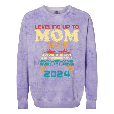 Retro Leveling Up To Mom Again 2024 Promoted To Mommy Colorblast Crewneck Sweatshirt