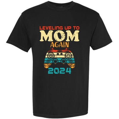 Retro Leveling Up To Mom Again 2024 Promoted To Mommy Garment-Dyed Heavyweight T-Shirt