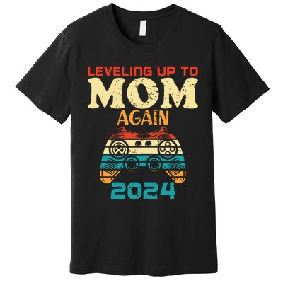 Retro Leveling Up To Mom Again 2024 Promoted To Mommy Premium T-Shirt