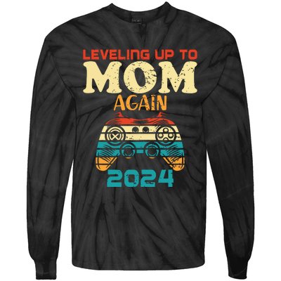 Retro Leveling Up To Mom Again 2024 Promoted To Mommy Tie-Dye Long Sleeve Shirt