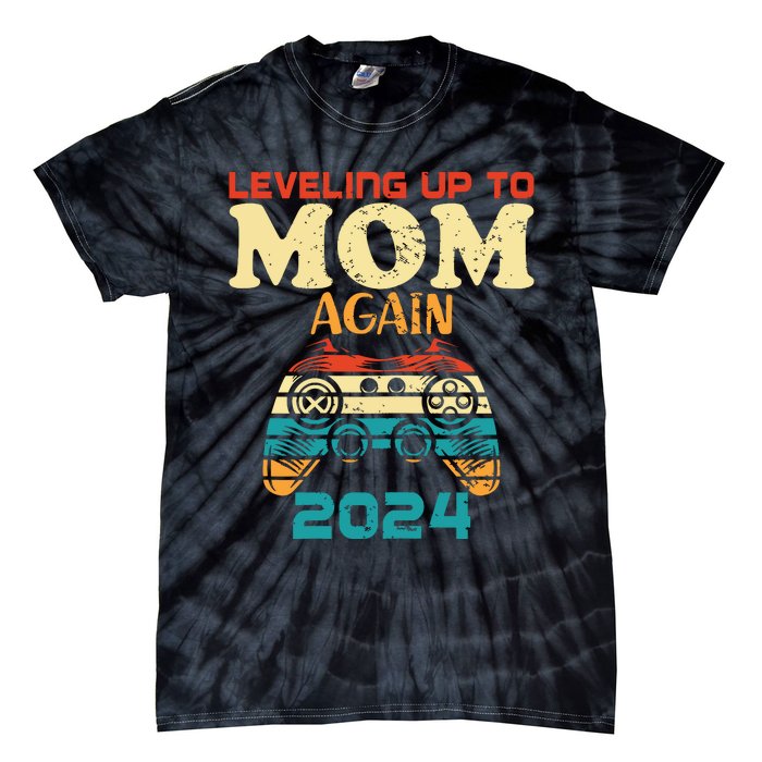 Retro Leveling Up To Mom Again 2024 Promoted To Mommy Tie-Dye T-Shirt