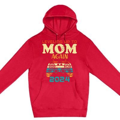 Retro Leveling Up To Mom Again 2024 Promoted To Mommy Premium Pullover Hoodie