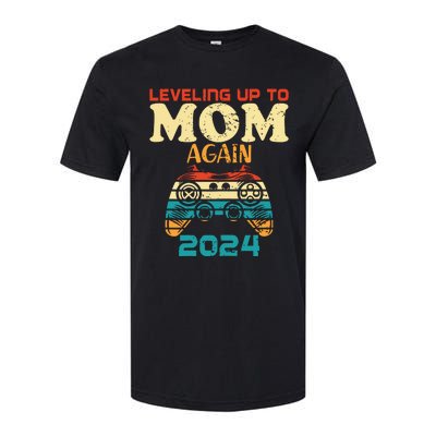 Retro Leveling Up To Mom Again 2024 Promoted To Mommy Softstyle CVC T-Shirt