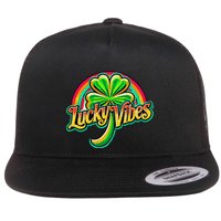 Retro Lucky Vibes St. Patrick’S Day Irish Four Leaf Clover Flat Bill Trucker Hat