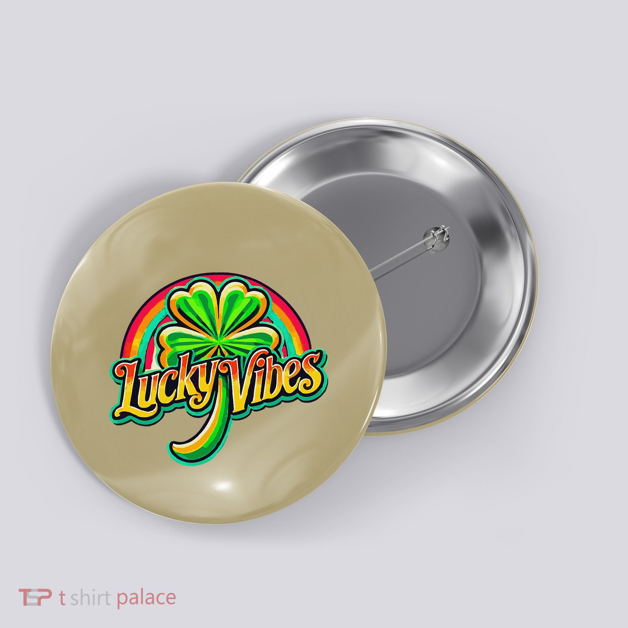 Retro Lucky Vibes St. Patrick’S Day Irish Four Leaf Clover Button
