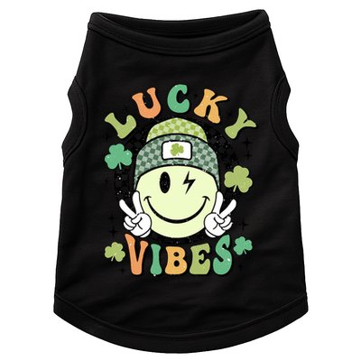 Retro Lucky Vibes St PatrickS Day Happy Face Shamrock Cute Gift Doggie Tank