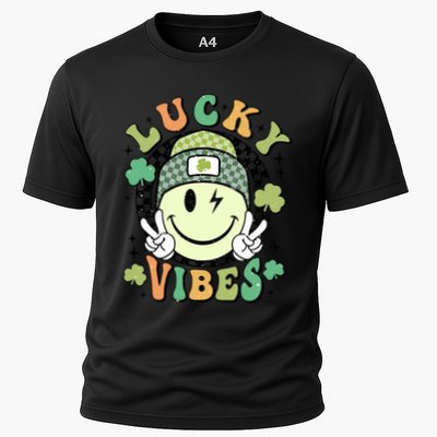 Retro Lucky Vibes St PatrickS Day Happy Face Shamrock Cute Gift Performance Shirt