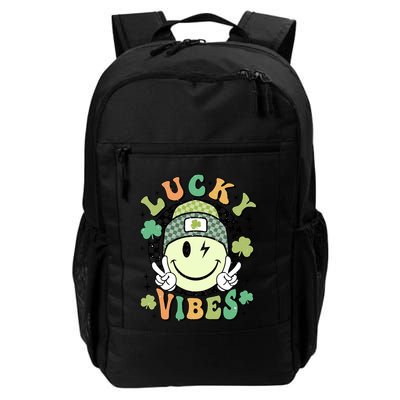 Retro Lucky Vibes St PatrickS Day Happy Face Shamrock Cute Gift Backpack