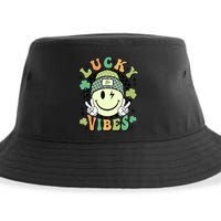Retro Lucky Vibes St PatrickS Day Happy Face Shamrock Cute Gift Sustainable Bucket Hat