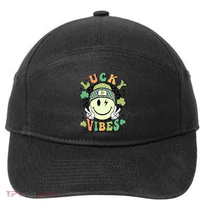 Retro Lucky Vibes St PatrickS Day Happy Face Shamrock Cute Gift 7-Panel Snapback Hat