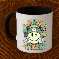 Retro Lucky Vibes St PatrickS Day Happy Face Shamrock Cute Gift Mug
